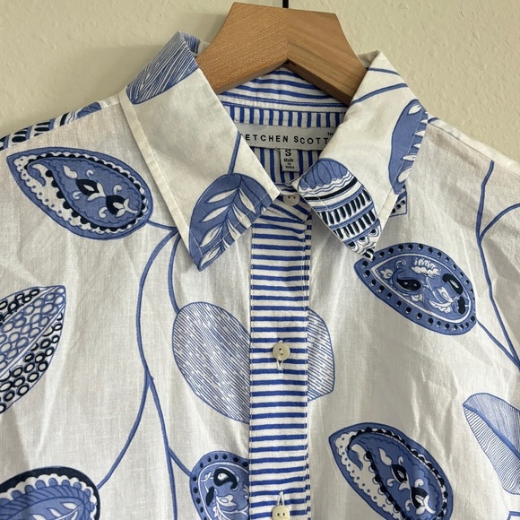 Gretchen Scott Button Up 3/4 Sleeve Paisley Cotton Lightweight Tunic Top Size S - Picture 2 of 7